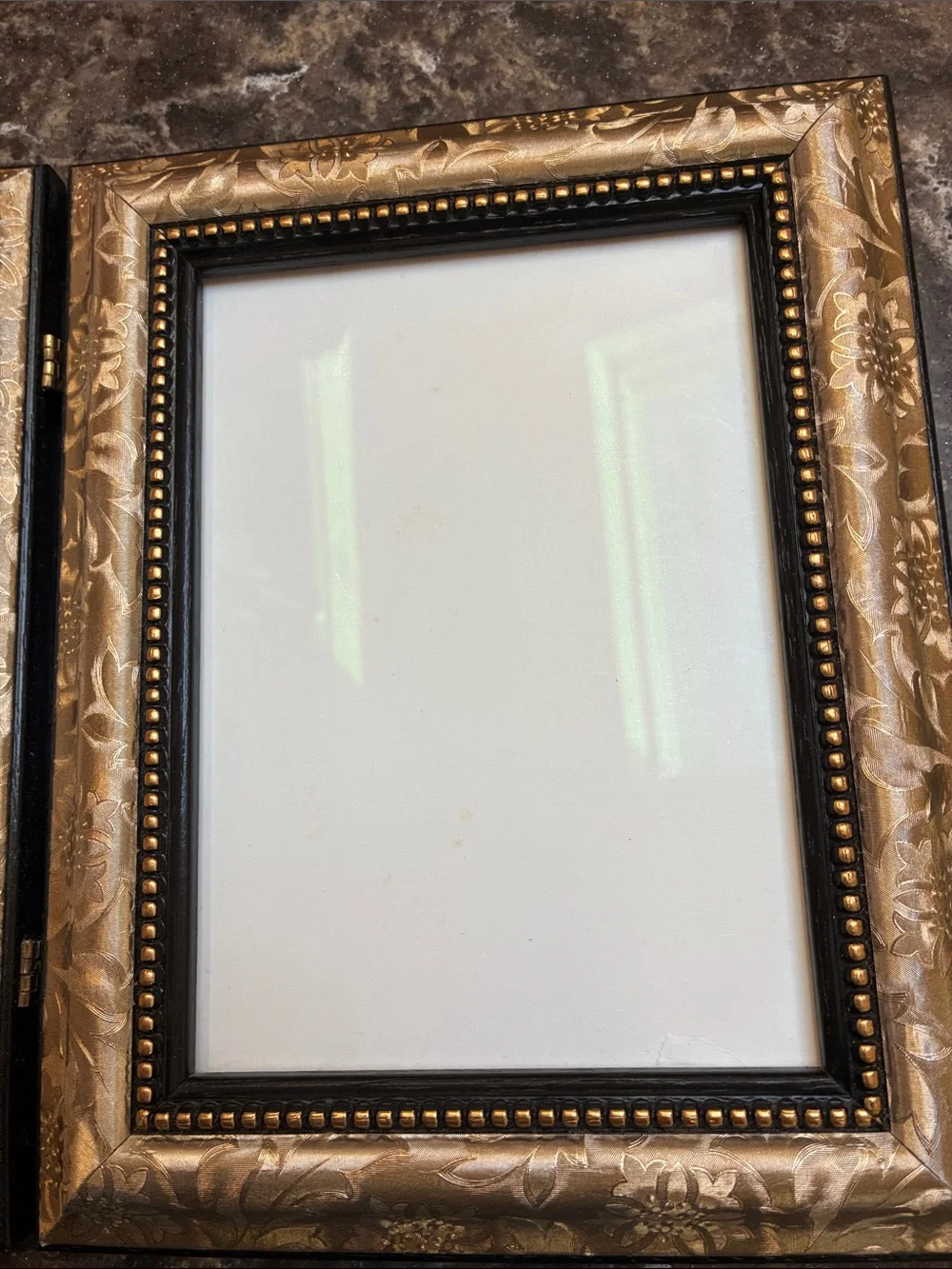 Gold Double Hinged Picture Frame with gold embossed Trim